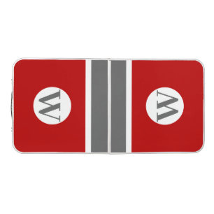 Vivid Red & Gray College Monogram Beer Pong Table