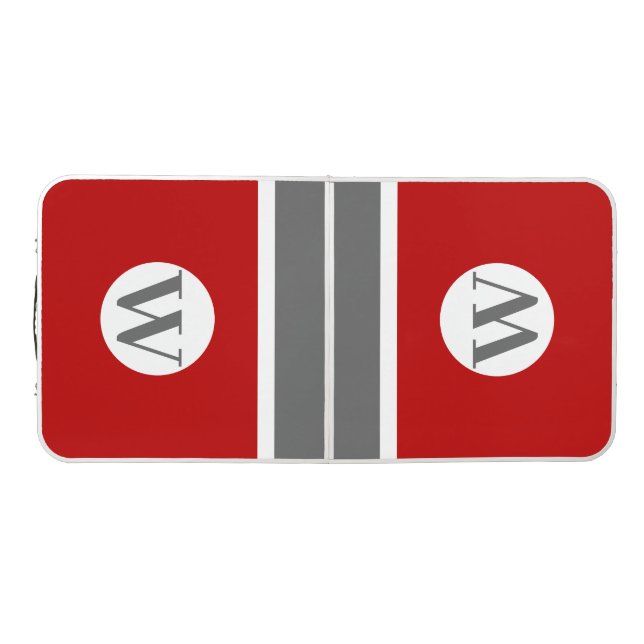 Vivid Red & Gray College Monogram Beer Pong Table (Top)