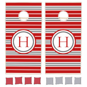 Vivid Red & Gray Modern Striped Cornhole Set