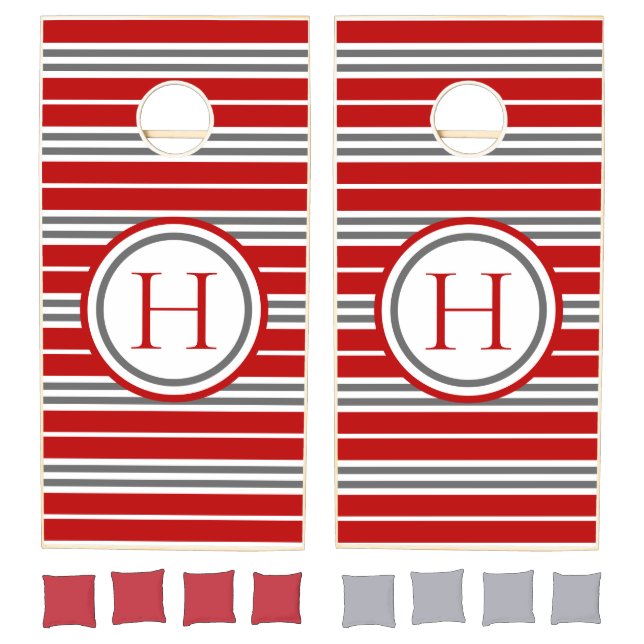 Vivid Red & Gray Modern Striped Cornhole Set (Set)