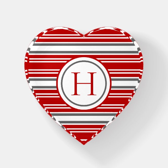 Vivid Red & Gray Modern Striped Paperweight (Front)