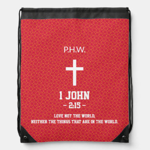 Vivid Red Pattern Bible Chapter Verse Christian Drawstring Bag