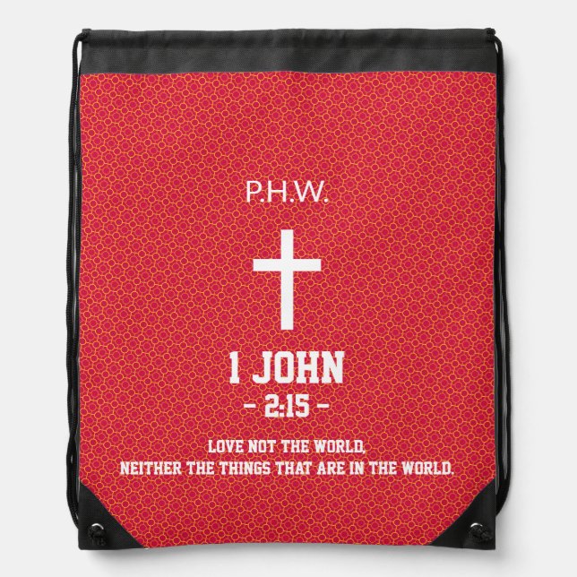 Vivid Red Pattern Bible Chapter Verse Christian Drawstring Bag (Front)