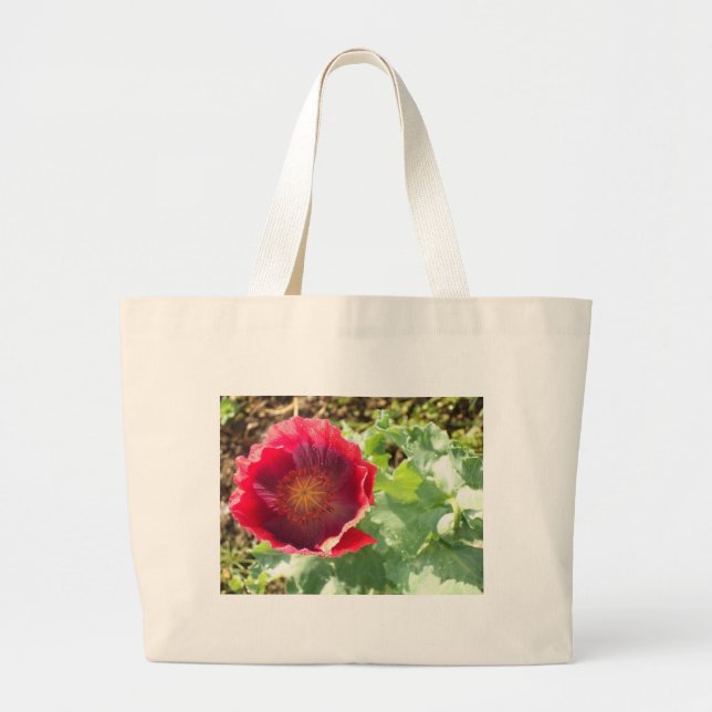 Vivid red Poppy Large Tote Bag (Front)