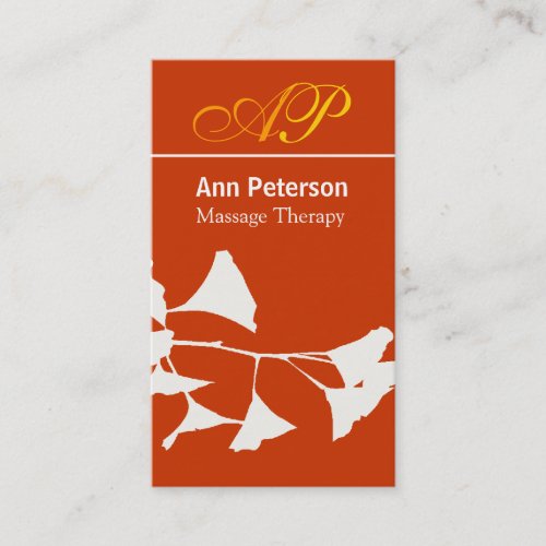 Vivid Red Pretty Ginkgo Bold Monogram Business Card Template
