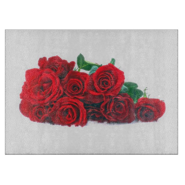 Vivid Red Roses Glass Cutting Board (Front)
