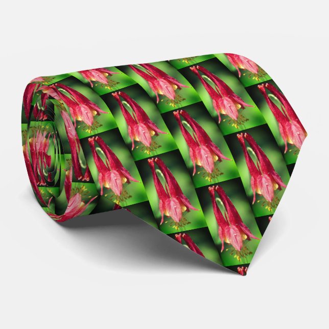 Vivid Red Wild Columbine Flower  Neck Tie (Rolled)