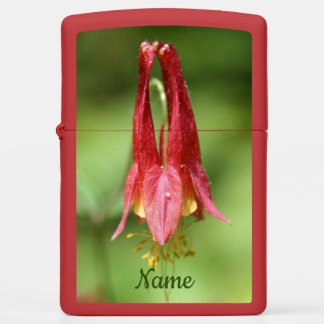 Vivid Red Wild Columbine Flower Personalized Zippo Lighter
