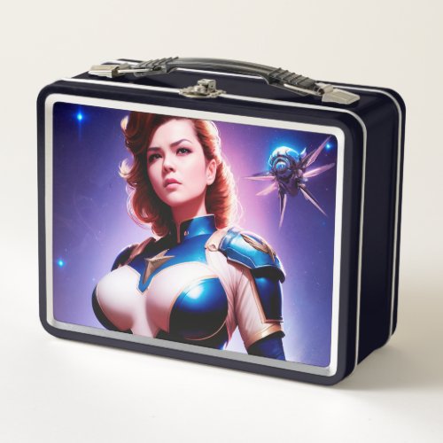Vivid Retro 50s Female Sci Fi Space Ranger Metal Lunch Box