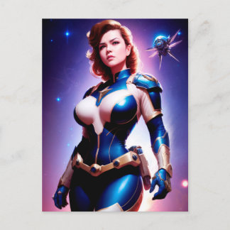 Vivid Retro 50's Female Sci Fi Space Ranger Postcard