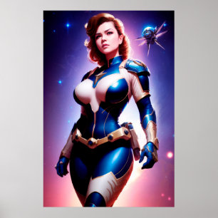 Vivid Retro 50's Female Sci Fi Space Ranger Poster