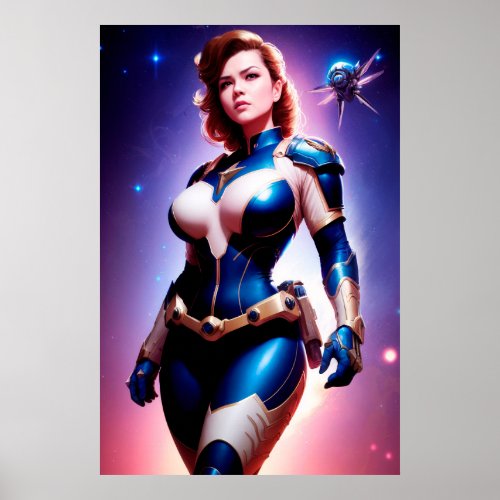 Vivid Retro 50s Female Sci Fi Space Ranger Poster