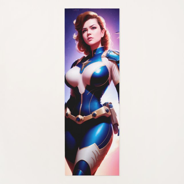 Vivid Retro 50's Female Sci Fi Space Ranger Yoga Mat (Front)