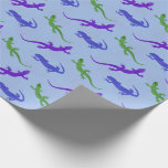 Vivid Salamander Silhouette in Blue Wrapping Paper