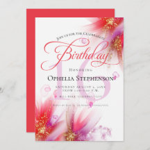 Vivid Scarlet Lilac Abstract Floral Birthday