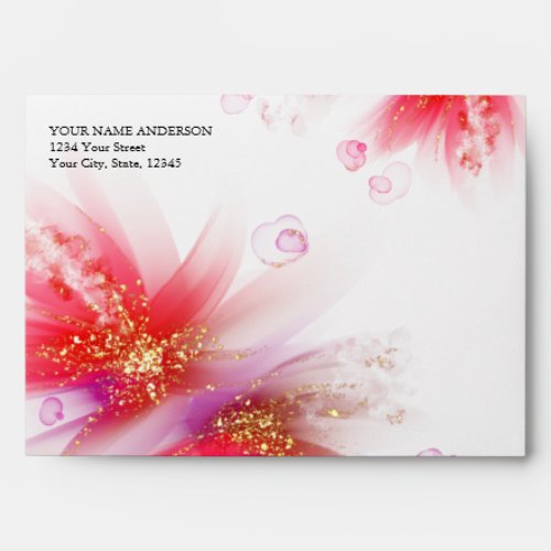 Vivid Scarlet Lilac Abstract Floral  Envelope