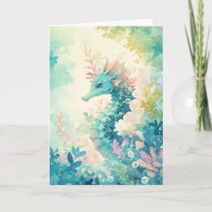 Vivid Seahorse in a Coral Kaleidoscope Card