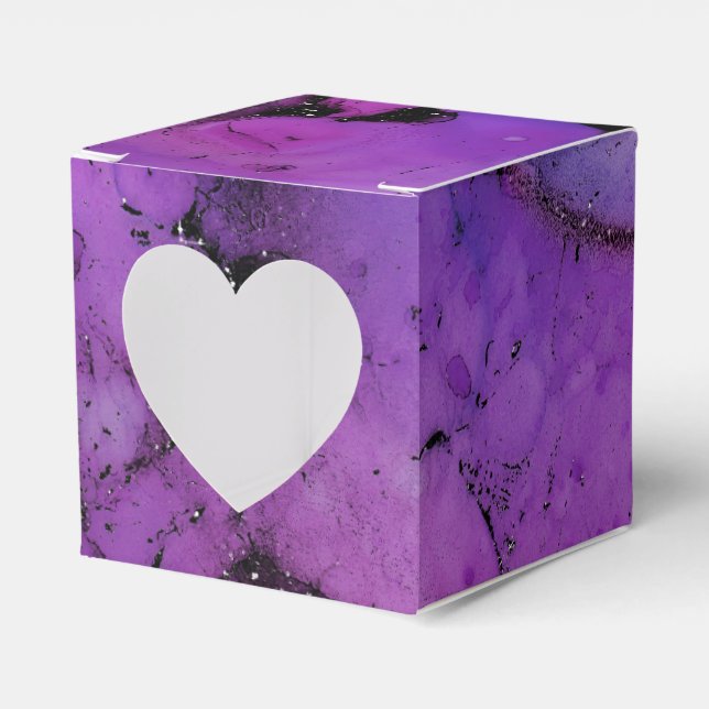 Vivid Shimmering Black and Purple Ink Splash Favor Boxes (Front Side)
