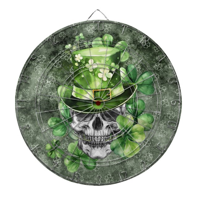Vivid Skull with Green Hat Illustration Dart Board (Front)