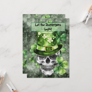 Vivid Skull with Green Hat Illustration Invitation