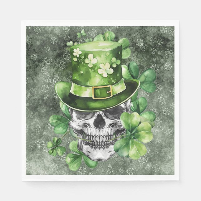 Vivid Skull with Green Hat Illustration Napkins (Front)