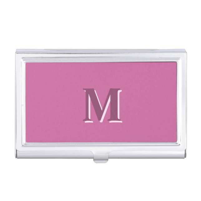 vivid solid pink monogram, business card case (Front)