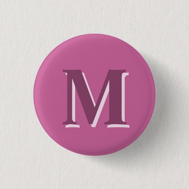 vivid solid pink monogram, button (Front)
