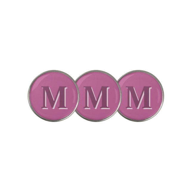 vivid solid pink monogram, golf ball marker (3 Up)