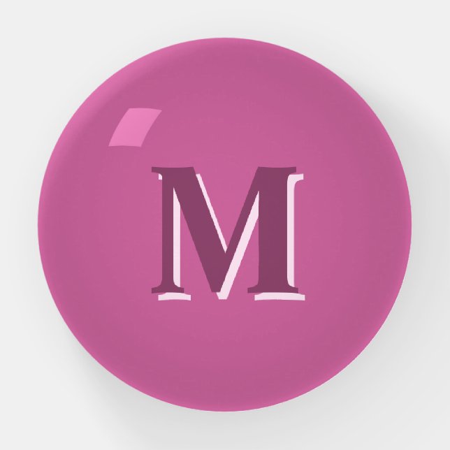 vivid solid pink monogram  paperweight (Front)