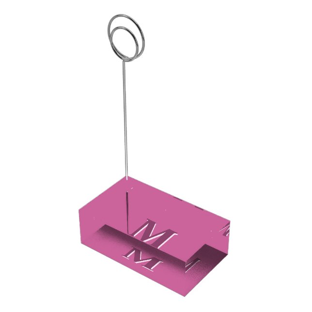 vivid solid pink monogram, place card holder (Corner)