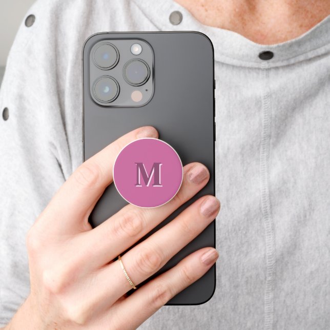vivid solid pink monogram  PopSocket (Hand)