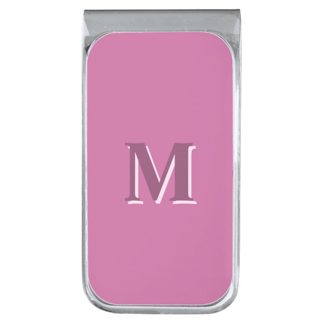 vivid solid pink monogram, silver finish money clip (Front Vertical)