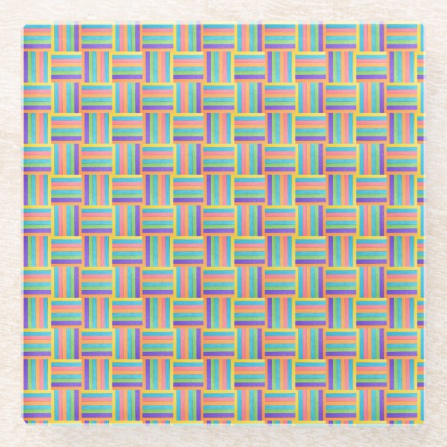 Vivid Spectrum Plaid Glass Coaster (Front)