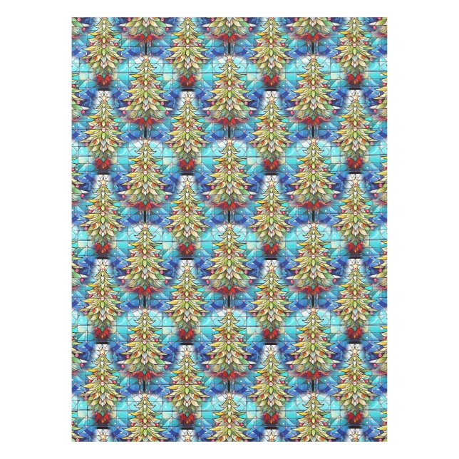 Vivid Stained Glass Christmas Tree Pattern Tablecloth (Front)