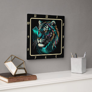 Vivid Striped Tiger Vision Square Wall Clock
