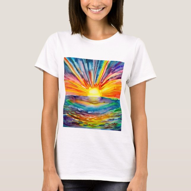 Vivid Sunset over the Water Reflection Digital Art T-Shirt (Front)