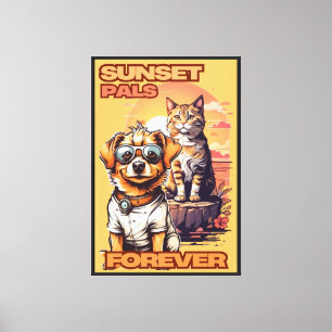 Vivid Sunset Pals Graphic Scene Canvas Print