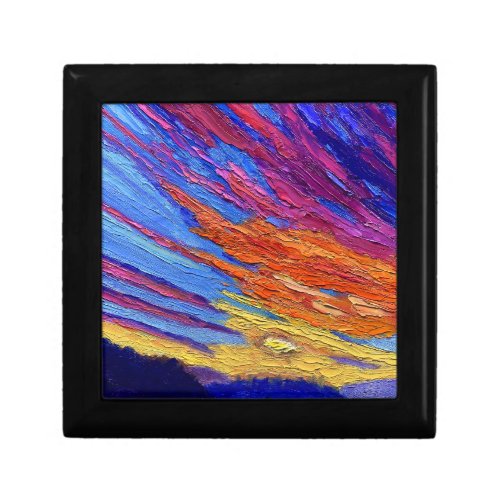 Vivid Sunset with Purple and Blue Gift Box