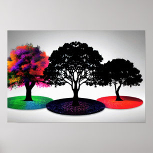 Vivid Surreal Silhouette Trees White Background Poster