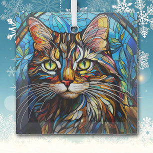 Vivid Tabby Cat Stained Glass Ornament