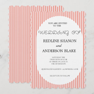 Vivid Tangerine   Blush Striped Elegant Wedding Invitation