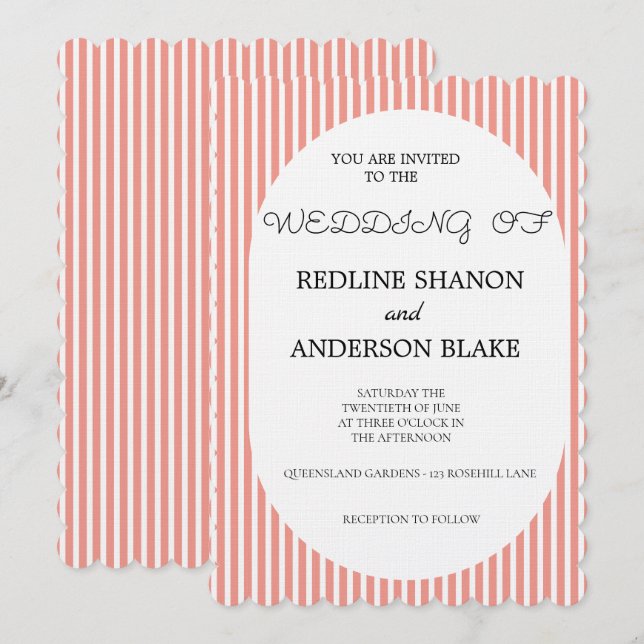 Vivid Tangerine   Blush Striped Elegant Wedding Invitation (Front/Back)