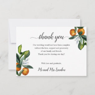 Vivid Tangerine Orange Bouquet Wedding thank you Card