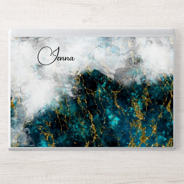  Vivid Teal Blue Crystal Gold  HP Laptop Skin (Front)