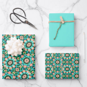 Vivid Teals, Green, Coral Pink, Light Aqua, Lime.. Wrapping Paper Sheets