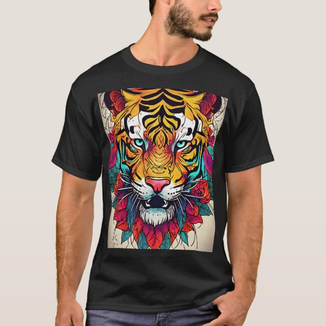 Vivid Tiger Majesty  Bold Colourful T-Shirt Design (Front)