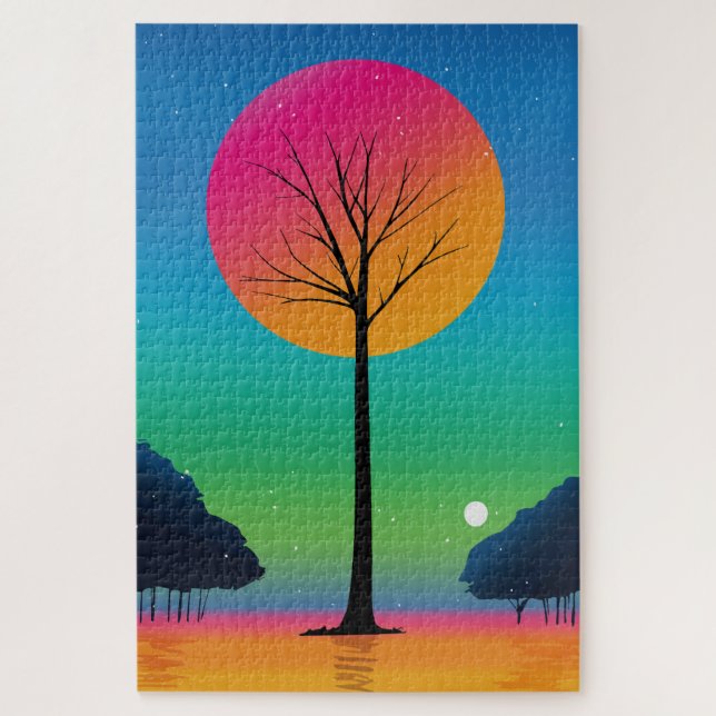 Vivid Tree Beneath a Cosmic Rainbow Sky Jigsaw Puzzle (Vertical)