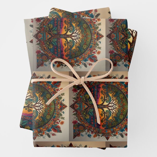 Vivid Tree of Life – Mystical Fusion  Wrapping Paper Sheets (In situ)