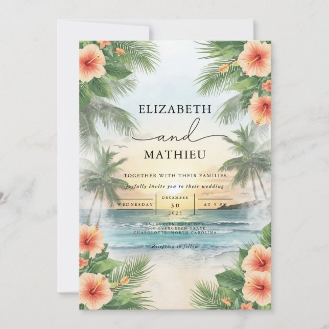Vivid Tropical Arch Floral Wedding Invitation (Front)