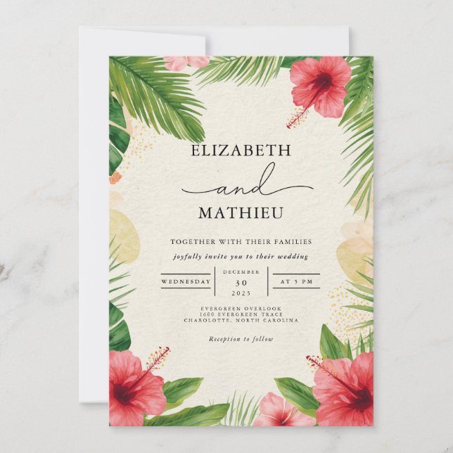 Vivid Tropical Bloom Arch Wedding Invitation (Front)